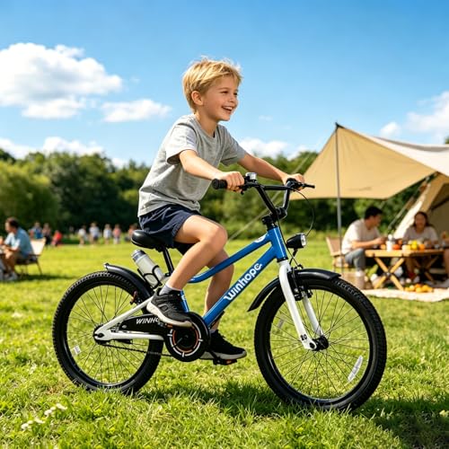 Image of WinHope Kids Bike with Headlight, 12-20 Inch Pedal Bike for 2-12 Boys Girls | Steel Frame with Training Wheels Water Bottle | Dual Brake for Summer Outdoor Riding | Birthday Gift for Toddlers