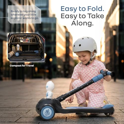 Image of R for Rabbit Road Runner Astro Kids Scooter, Multi Level Adjustable Height, Smart Fold & PU LED Wheels Kick Scooter with Brake for 3+ Years Kids, Weight Capacity Upto 75kgs (Black)