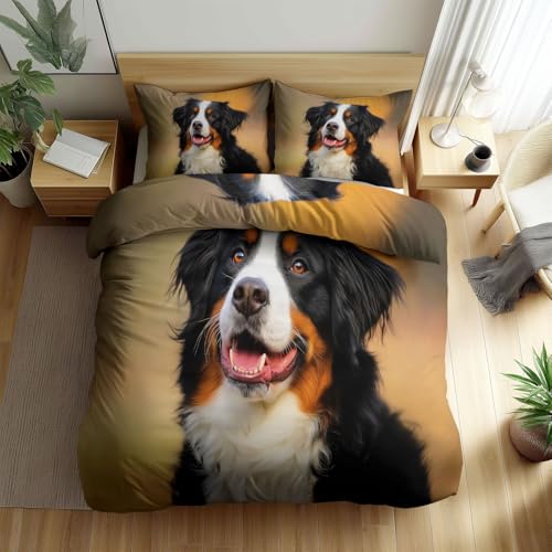 240 x 220 cm Bettwäsche Set Beige, Tier Hund Licht Bedruckte Microfaser Wendebettbezug Weiche Mädchen Winter Bettwäsche mit Reißverschluss für Schlafzimmerdekoration