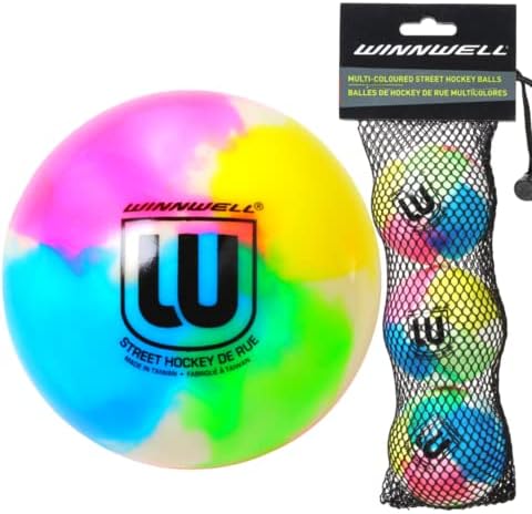 Winnwell Street Hockey Balls Medium Density Ball for Indoor & Outdoor - Made for for Field, Road & Street Hockey Games with Storage Bag - 65mm & 50