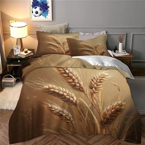 Housse de Couette 260x220 Tiges de Blé 3D Parure Lit Super King Microfibre