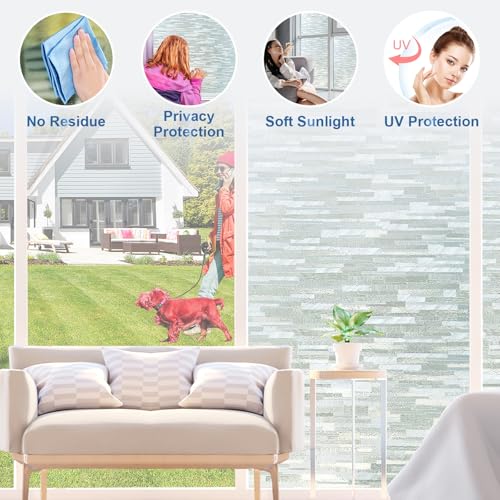 Frosted Glass Window Privacy Film Decorative, Bathroom Window Privacy Film for Glass Windows Cover, Static Cling, Removable, Reusable, Anti-UV, Anti-Glare, Heat Blocking, 23.6 Inch by 157.4 Inch