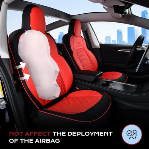 Image of Coverado Front Seat Covers for Tesla Model 3, Car Seat Covers Front Seats, Front 2PCS Leatherette Car Seat Cover Seat Protector Custom for 2017-2023 Tesla Model 3 BlackRed