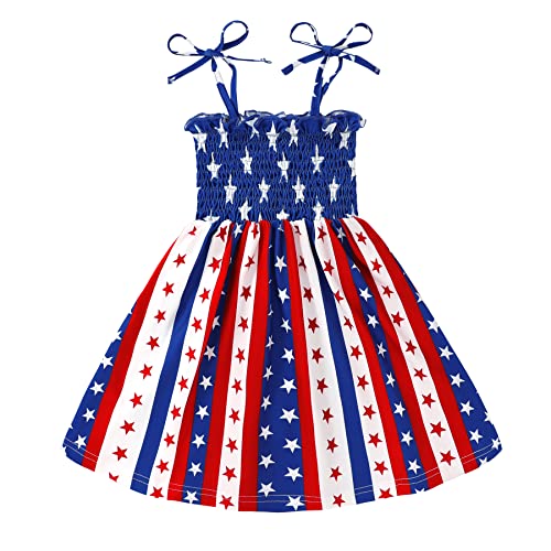 Tiny Cutey Toddler Girl 4th of July Dress America Flag Strap Dresses Kids Summer Clothes Backless Stripe Stars Party Dress