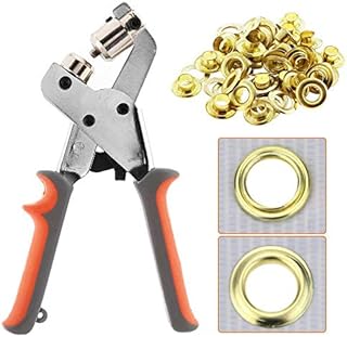Dyna-Living Grommet Press Kit Eyelet Punch Kit Handheld Hole Punch Pliers Portable Eye Grommet Machine Tool Manual Puncher with 500pcs Golden Grommets of 1/4 Inch (6mm)