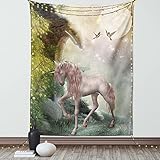 Ambesonne Hummingbirds Tapestry, Unicorn Green Spring Leaves Birds Twinkling Star Moon Mystic...