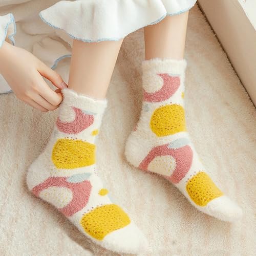 CHUNFO Womens Warm Socks Crew Fuzzy,Cute Patterned,Coral Fleece,Sleeping Floor,Pregnancy Size5-93