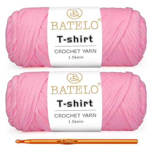 Image of 2 Pack T-Shirt Yarn Crochet for Bags /Basket /Coaster, Thick Polyester Fabric (Pink) 400g /144yds