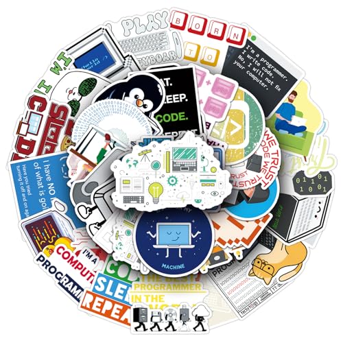 50pcs Programming Stickers, Developers Programmers Hackers Engineers Waterproof Vinyl Decal for Teen Adult Kids Laptop Skateboard Water Bottle Phone Notebook Guitar Scrapbook