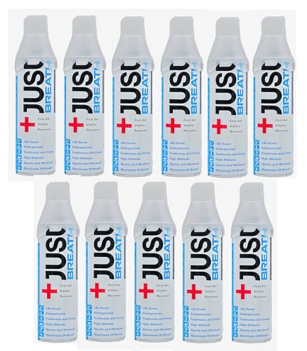 Image of Just Breath Liquid Oxygen Drops /Portable Oxygen Can /Respiratory Support for Health, Recovery, Sports, Outdoor Performance & Altitude /Fresh Pure Natural Canned Oxygen (Pack Of 11)