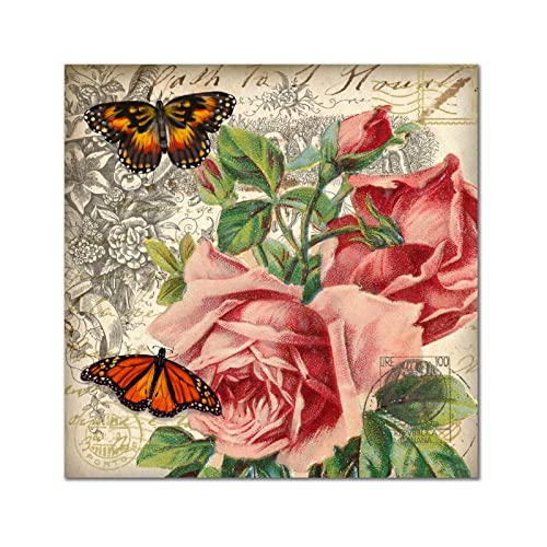 Panneau bois vintage papillon rouge de 41cm pour votre décoration murale de salon