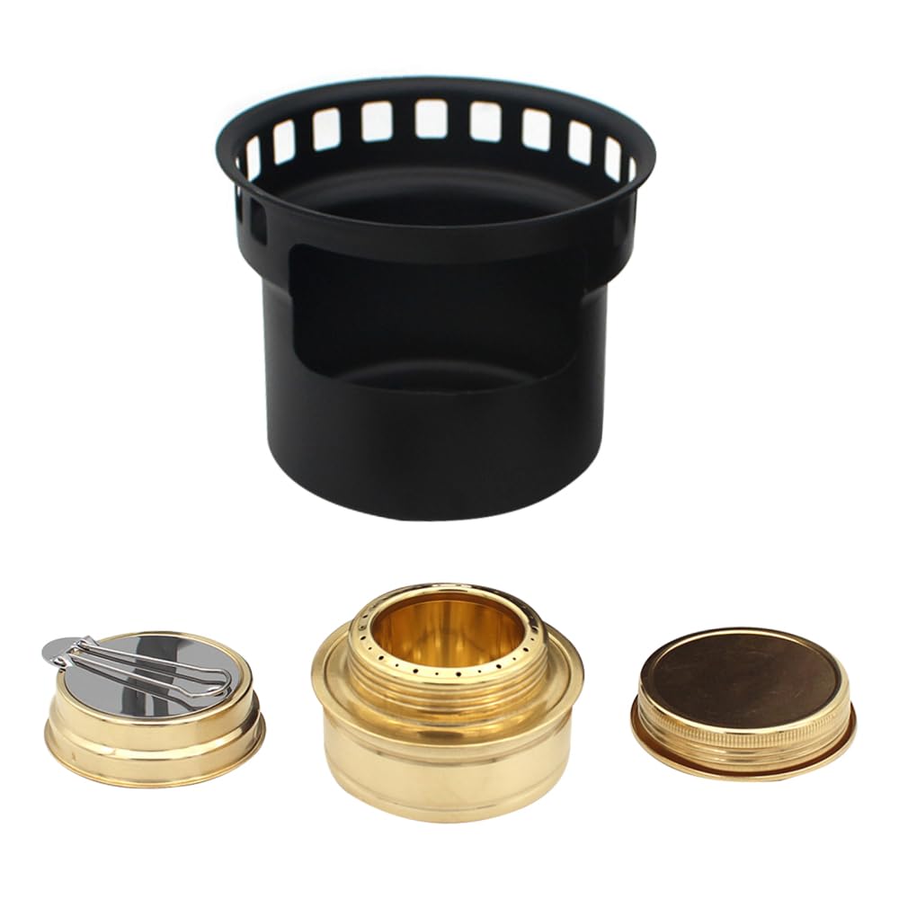 Alcohol Stove, Portable Lightweight Brass Spirit Burner with Stove Cover Mini Aluminum Camping Stove for Outdoor Camping Hiking Backpacking