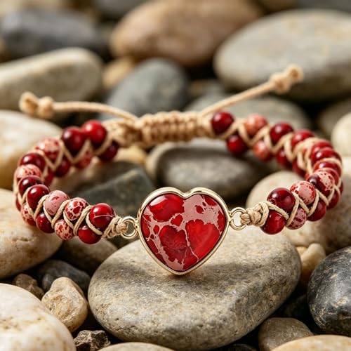 Image of Women Boho Wrap Bracelet,Handmade Natural Stone Crystal Emperor Beads Heart Bracelet, Fashion Bohemian Jewelry Gift for Women