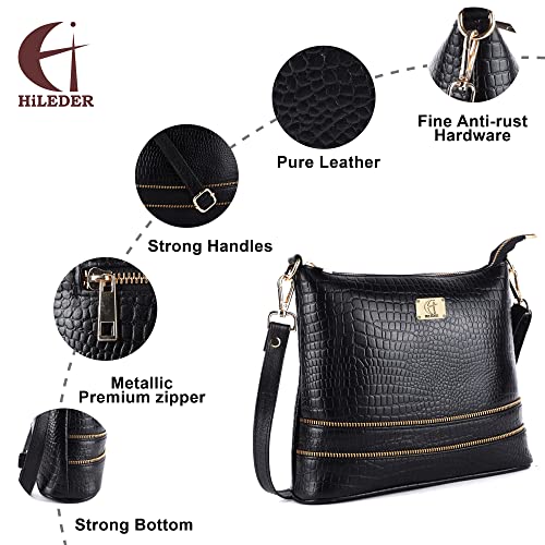Image of HiLeder Genuine Leather Crossbody Sling Messenger Slim Shoulder Purse Satchel Bag for Women & Girls | Golden Zipper | Medium Size