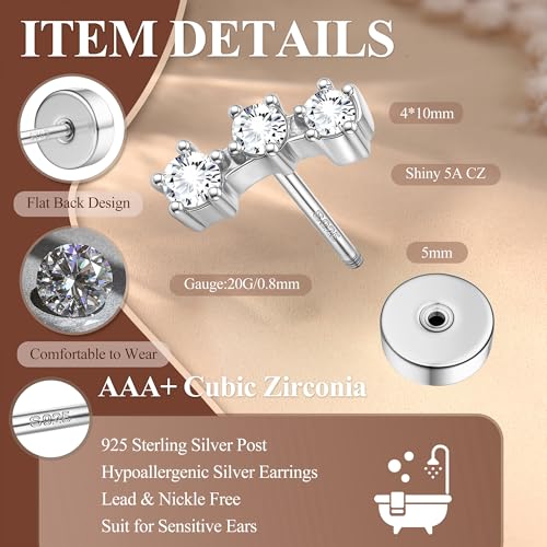 Flat Back Earrings for Women Sterling Silver Post Stud Earrings Cartilage Tragus Helix Piercing Jewelry Earring for Multiple Piercing Dainty 18K Gold Plated Flatback Stud Earrings4