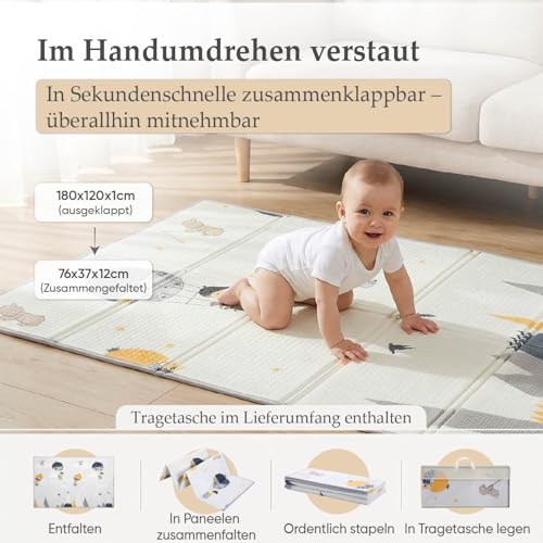 PikatoyZ® Spielmatte Baby | Krabbelmatte Baby Faltbar mit Tragetasche | Schadstofffreier, Rutschfeste, Wasserfester XPE Schaum… – Ansicht 2