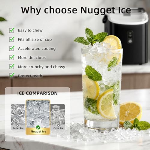Image of Antarctic Star Nugget Ice Maker Countertop, 35lbs /24H Ice Machine, Soft Chewable Sonic Ice, Self-Cleaning, Fast Ice Ready in 8 Minutes, Compact Design with Handle, Stainless Steel Black | 35lbs /24H Ice Makers, Self-Cleaning, Fast Ice Ready in 8 Minutes, Compact Design with Handle, Stainless Steel Black