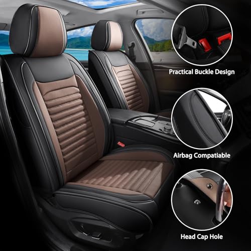 Image of Car Seat Covers Full Set Fit for Hyundai Ioniq5 Faux Learher Waterproof Seat Covers 5 Seats Comfortable Breathable Anti-Slip Seat Protectors(BlackBrown,Full Set)