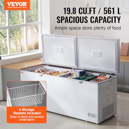 VEVOR Chest Freezer, 19.8 Cu.ft / 561 L Large Deep Freezer with Split Top Double Locking Lids, Freestanding Commercial Chest Freezer & 4 Removable Baskets, 7-Level Adjustable Temp, LED Light, 6 Wheels on Fridge.com