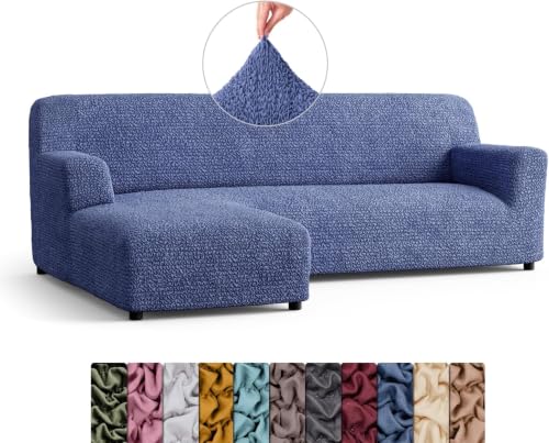 Image of Bellissima Sofa Covers - Premium Luxury Microfibra Plain Stretchable Sofa Cover Fully Covered Slipcover, Imported from Italy (ASH Blue, L Shape Left-UN)