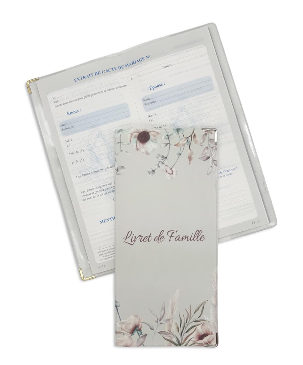 Nemau Étui Livret de Famille Protège-Livret Officiel Housse Gomme Expansée Format Mairie Fabriqué France Souple Imperméable Élégant Modèle Fleurs Bohèmes