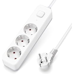 Aigostar Regleta Enchufes, Alargador Enchufe de 3 Enchufes con Interruptor, Cable de 3 Metros, Blanco