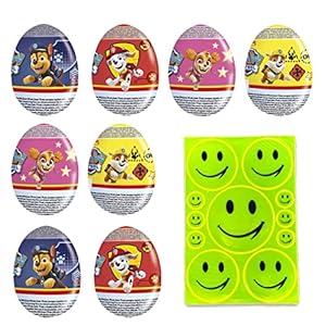 Paw Patrol chocolade-verrassingsei (8 x 20 g) I met klein speelgoed I halfwitte chocolade, halve melkchocolade I plus paaskaart I super voor paasmandjes of de paaseieren zoeken