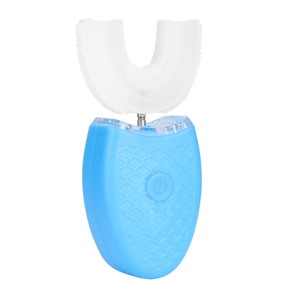 Cepillo de dientes eléctrico de silicona en forma de U recargable a prueba de agua Cuidado bucal ultrasónico Cepillo de blanqueamiento de limpieza de dientes con 4 modos(Azul)