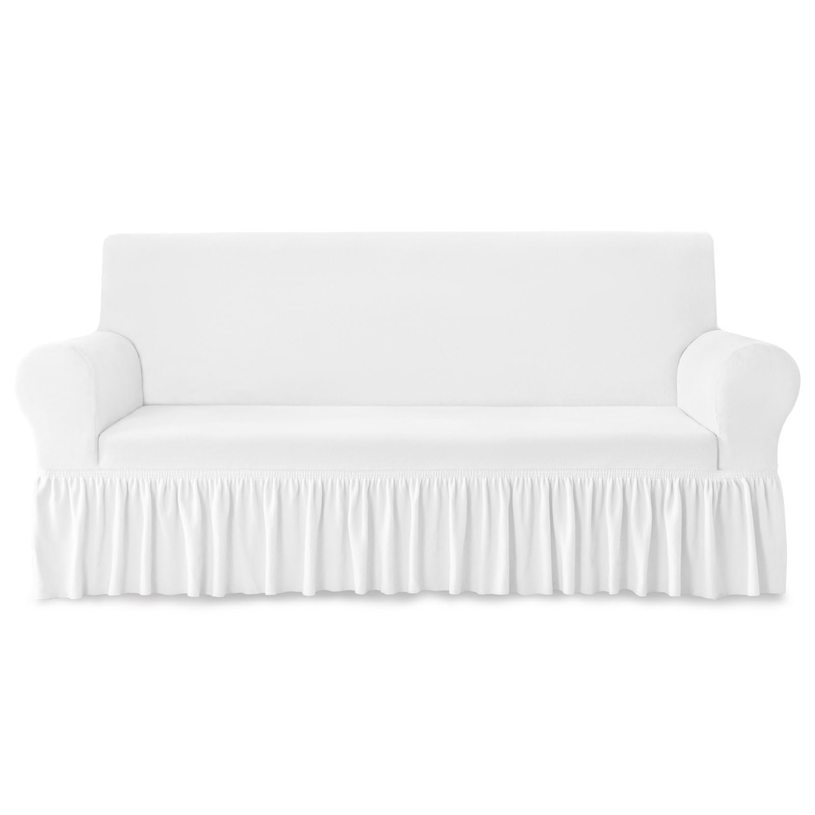 niceec sofa cover thick plush 1-piece warm white sofa slipcover for sofas stretch fluffy couch covers for living room easy fit washable soft furniture sofa protector with skirt