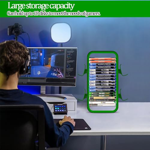 Image of Game Storage Tower Compatible with PS5 / Xbox Series S & X /Switch, Universal Game Ray Disks Organizer, Stores 18 Game, with 4 Controller Holders, Video Game Organizer, Green