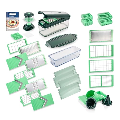 Genius Nicer Dicer Exclusive 30 Pièces Coupe-Légumes et Mandoline Multifonction, Coupe-Cubes, Julienne et Spirale, Râpe, Hachoir pour Concombres, Pommes de...