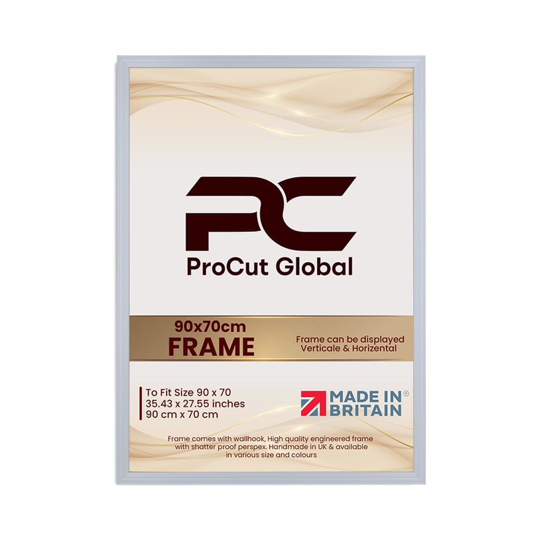 Procut Global 90x70CM Light Grey Picture Frames - Classic Wooden Photo Frame with Shatterproof Perspex for Wall or Tabletop - Perfect for Posters, Certificates & Prints - Sizes & Colors Available