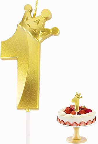 Corona Número 1 Vela de cumpleaños de 3.1 pulgadas para pastel, cumpleaños, aniversario, niños y adultos