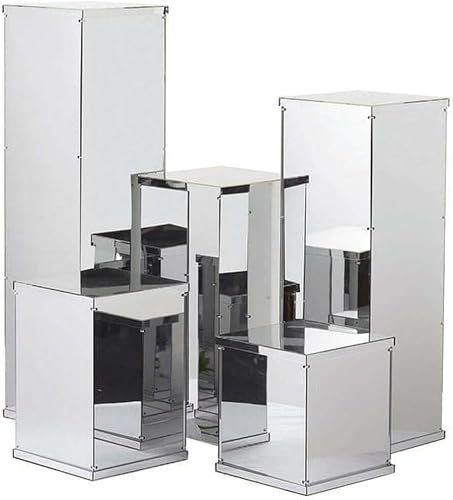 Miniatura 15 de Efavormart - Juego de 5 ideas de decoración de boda con acabado de espejo plateado, caja transparente para centros de mesa con tapa y base Plata