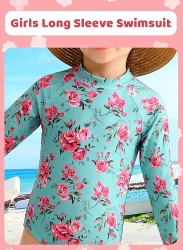 Image of Alakuoti Long Sleeve One Piece Ruffle Swimsuit for Toddler Girls Baby Girl Rashguard Shirt with UPF 50+ Sun Protection