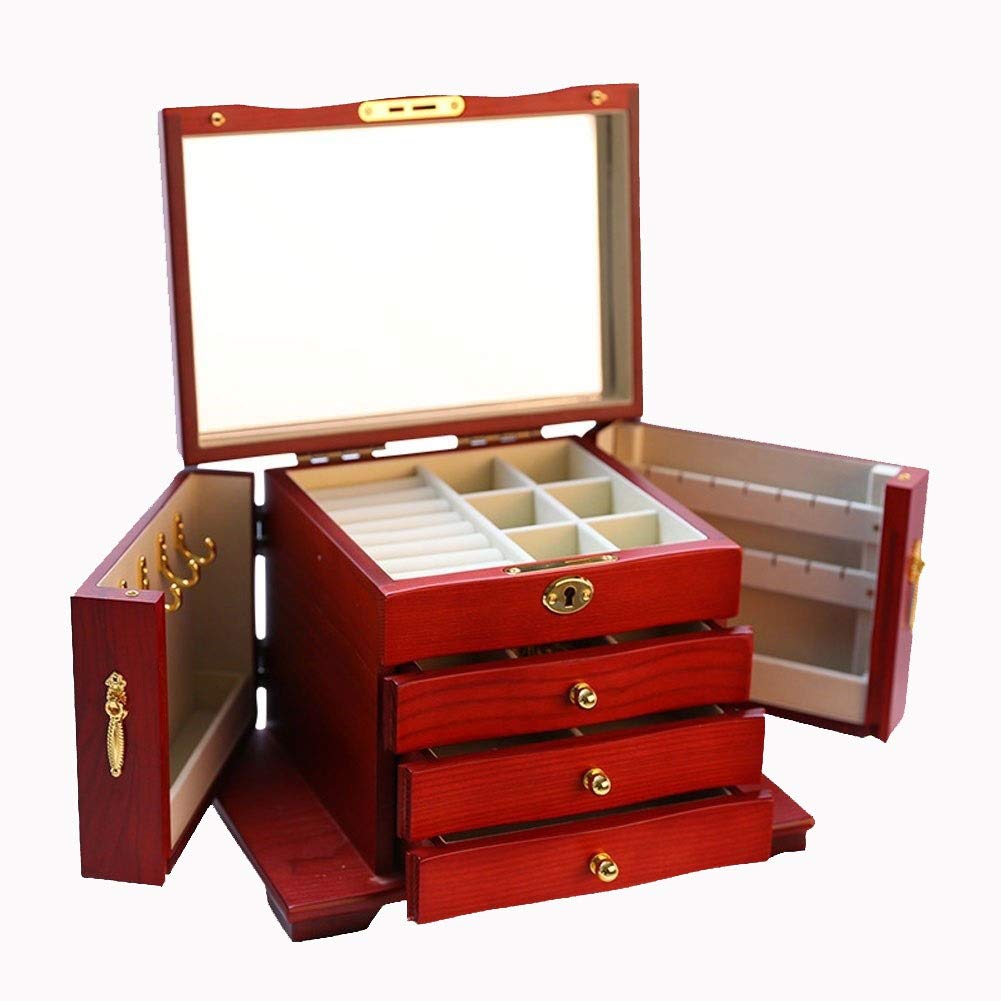 Boîte à bijoux en bois massif pour rangement de collier et boucles d'oreilles pour femme