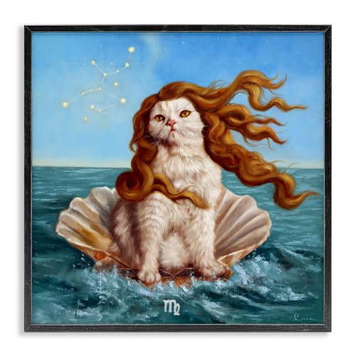 Cat Ocean Seashell Scorpio Symbol, 12 x 12 Inch Framed Giclée Print