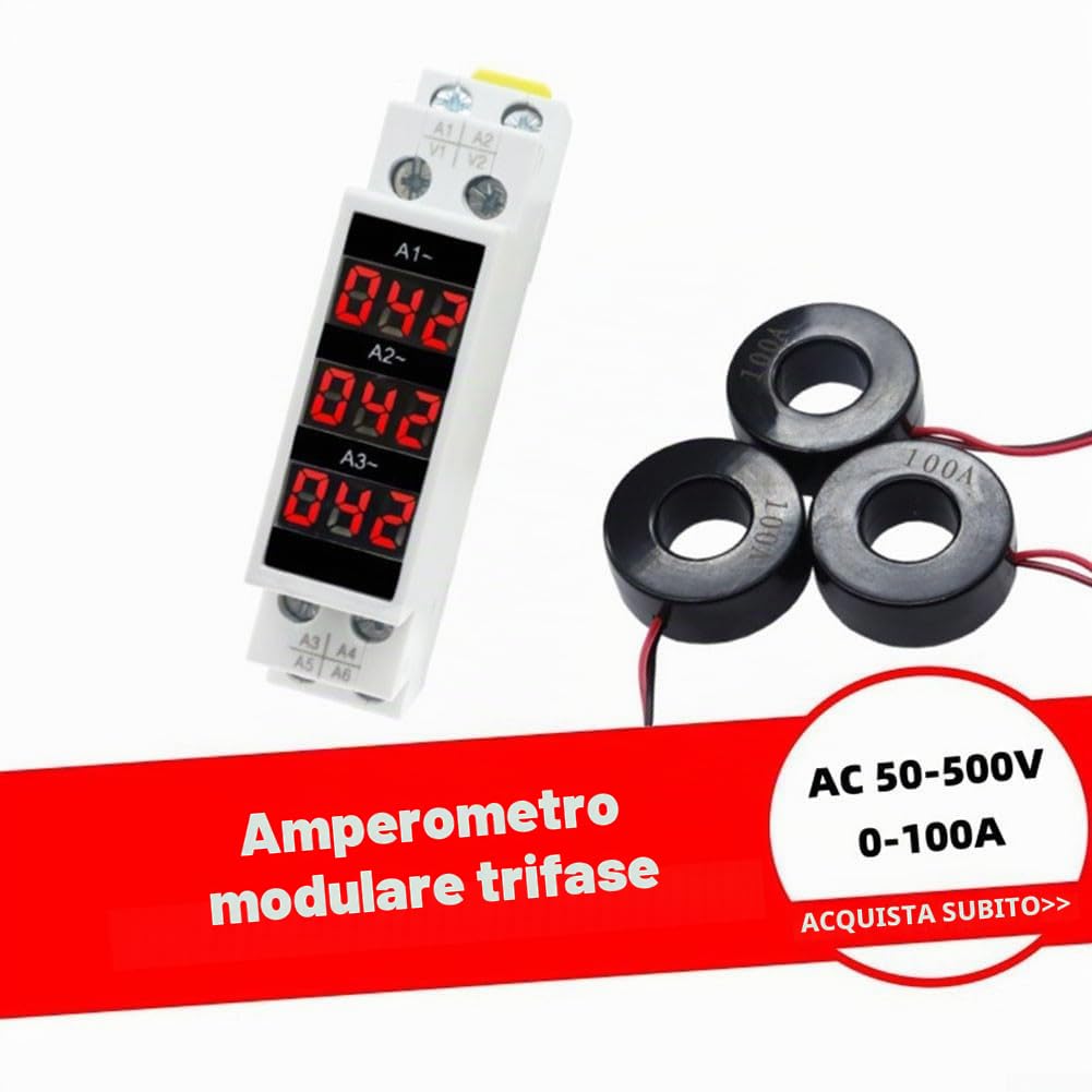 Amperometro trifase, display a 3 cifre trifase, mini DIN da 35 mm, display digitale trifase modulare indicatore misuratore di corrente