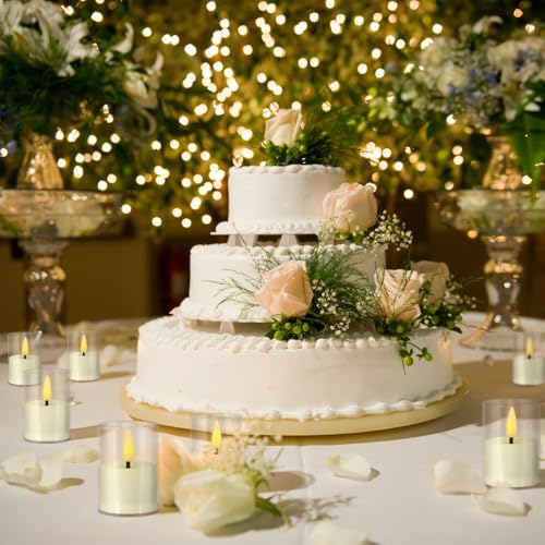 Image of 12-Pack Ivory Flameless LED Tea Light Candles with Clear Acrylic Holders & Remote, Flickering Battery Operated Tea Lights with 2 /4 /6 /8 Hour Timer for Weddings, Home Decor, Parties & Centerpieces