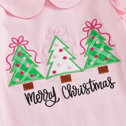 Newborn Baby Girl Christmas Tree Outfit Long Sleeve Romper Flared Pants Jumpsuit Smocked Collared Clothes4