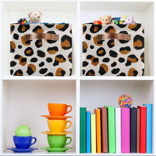 Image of Aslsiy Storage Basket Brown Leopard Black Cheetah (9) Nursery Bins Baby Canvas Box Clothes Shelf Basket Laundry Hampers 2 Pcs