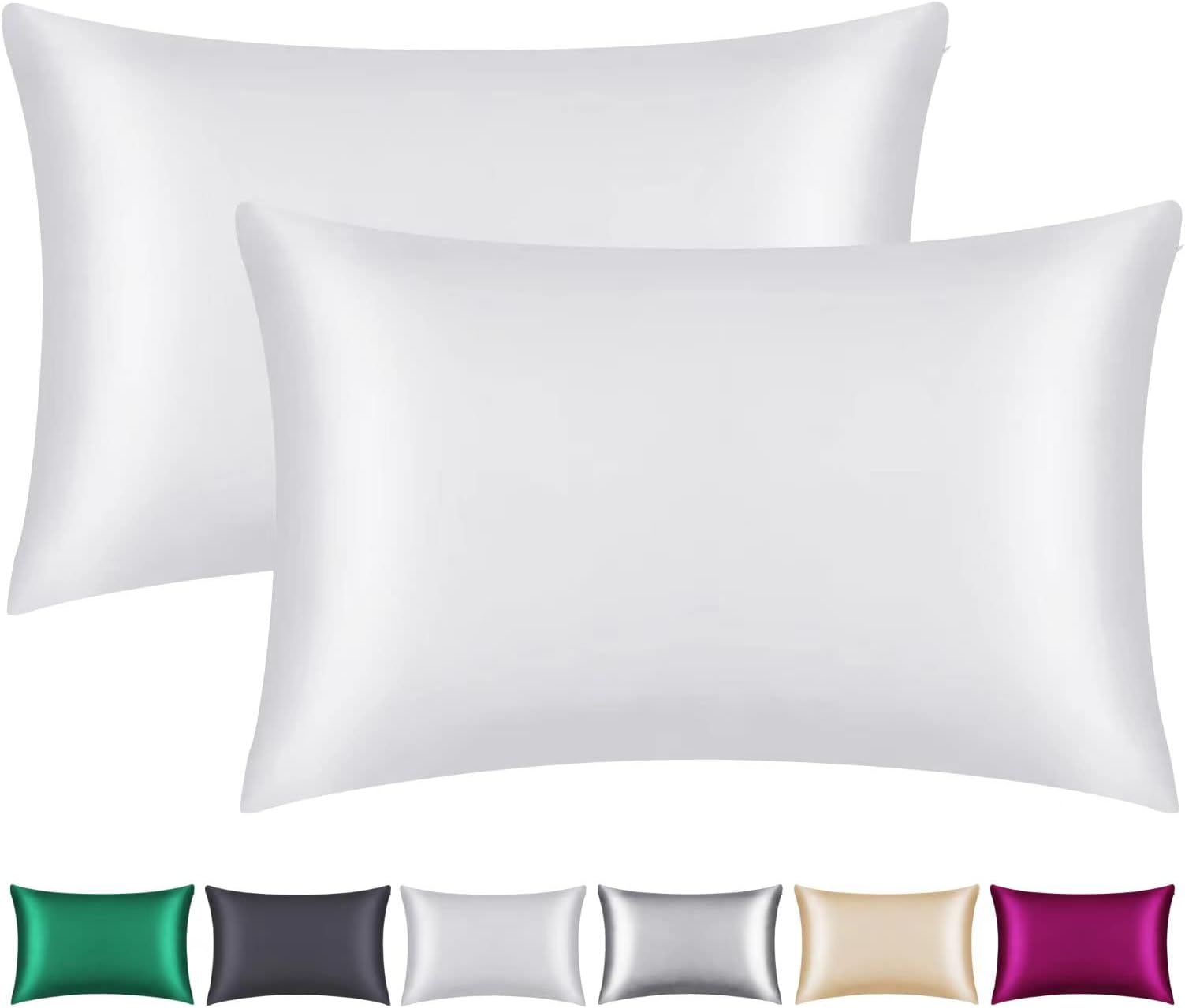 Smbeope 100% Mulberry Silk Pillowcase 2 Pack for Hair and Skin,with Hidden Zipper,Both Sides 22 Momme Natural Silk Pillow Cover,Soft Breathable & Smooth (White, Standard)