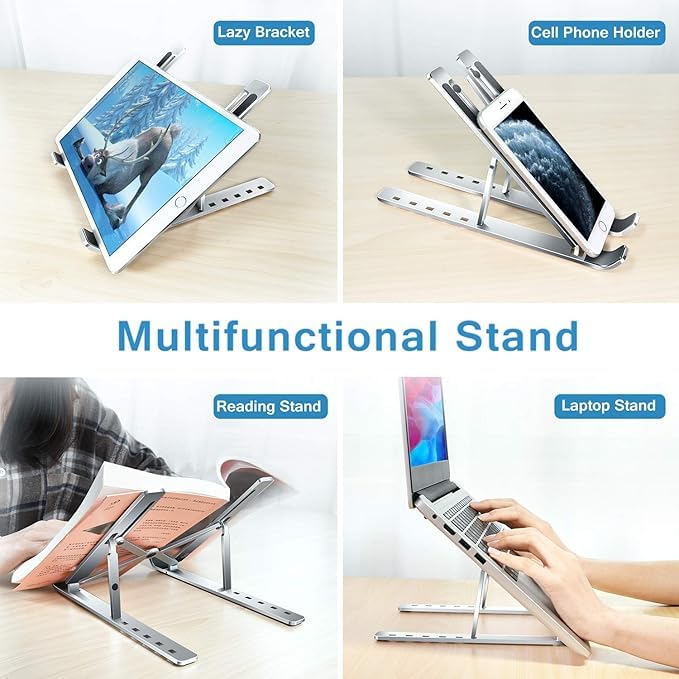 Image of 6 Angles Adjustable Aluminum Ergonomic Foldable Portable Tabletop Laptop /Desktop Riser Stand Holder Compatible for MacBook, HP, Dell, Lenovo & All Other Notebook (Grey)