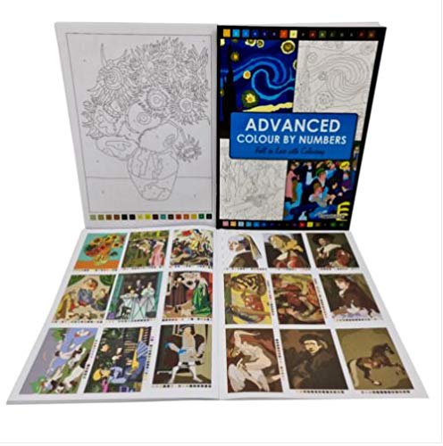 evelay Advanced Adult Colouring Book with 20 Colouring Pencils A4 Colour by Numbers Masterpieces Art Set Gift - Image 2