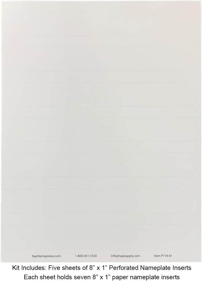 Wall or Door Nameplate Holder with Clear Plastic Inserts and Perforated Nameplate Inserts - Pack of 10 (Silver, 8" x 1")
