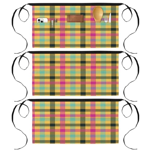 Demi-tablier pour cuisine et restaurant multicolore, lot de 3 tabliers courts de chef