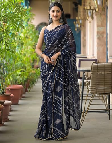 Image of SIRIL Women's Georgette Bandhani Printed Saree With Unstitched Blouse Piece