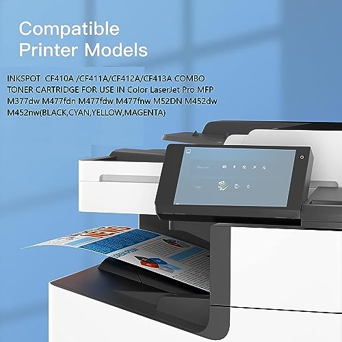 Image of INKSPOT CF410A /CF411A /CF412A /CF413A Combo Toner Cartridge for USE in Color Laserjet Pro MFP M377dw M477fdn M477fdw M477fnw M452DN M452dw M452nw (TN-CF410 1 Set)