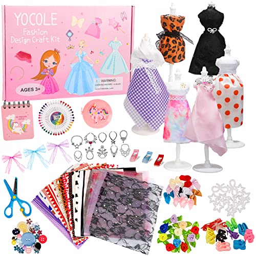 YOCOLE 300+ Piezas Kit Diseña la Moda Niña, Kit Costura con Telas Manualidades con Maniquíes Cuaderno Accesorios, Regalos Fashion Designer Creativos Juegos para Niñas Niños 6 7 8 9 10 11 Años