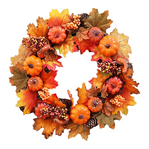 TUAKIMCE Couronne d'érable pour porte d'entrée, citrouille artificielle, feuille d'érable, couronne de fleurs pour décoration d'Halloween, 40 cm, fenêtre, table à manger Cover